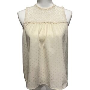 Monteau Los Angeles Cream Polka Dot Lace Sleeveless Blouse Top